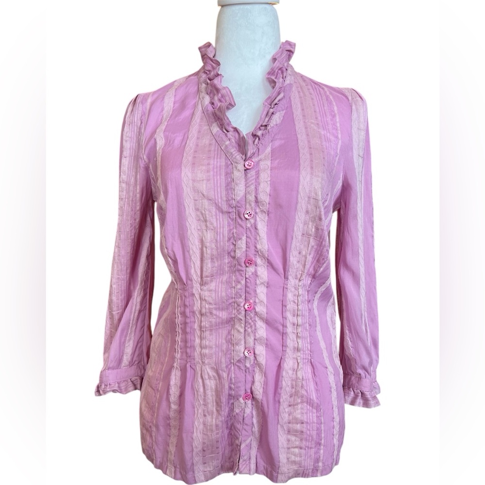 Vintage Linen and Silk Blouse with Ruffled Neckline, Doncaster Collection